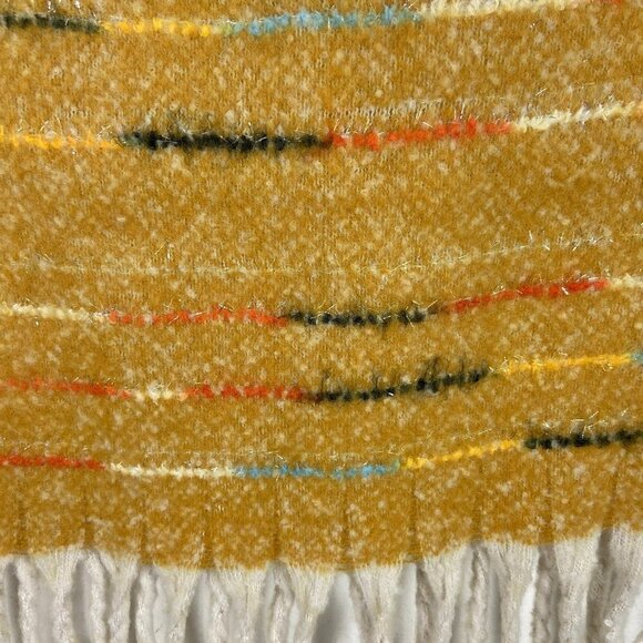 Cozy Super Soft Mustard Yellow Scarf. Fuzzy striped design, fringe detail - Picture 6 of 9